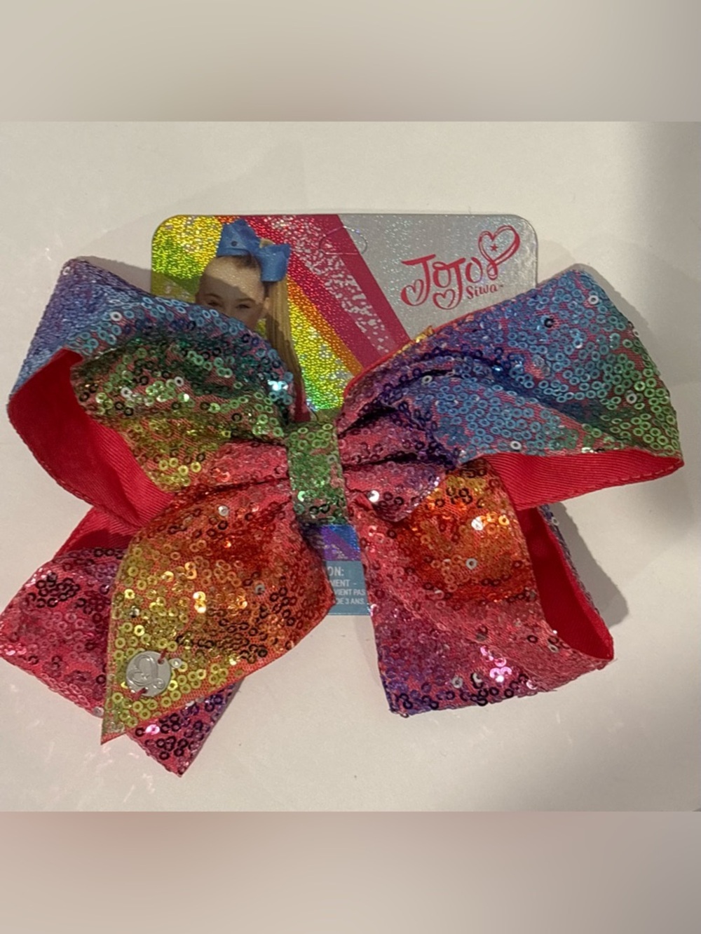 JoJo Siwa Rainbow Sequin Big Hair Bow w/pink lining